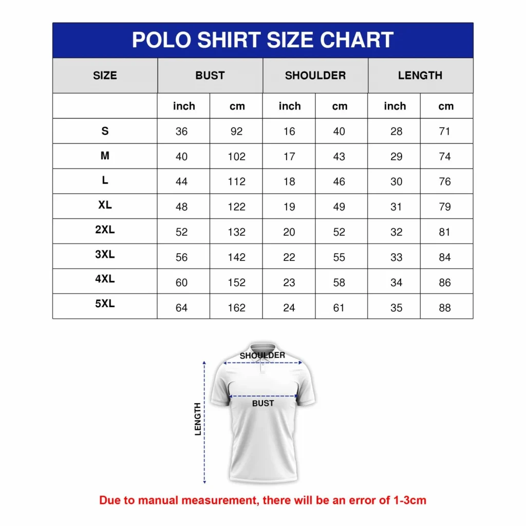3D Polo Shirt Size Chart Fox Print Tees