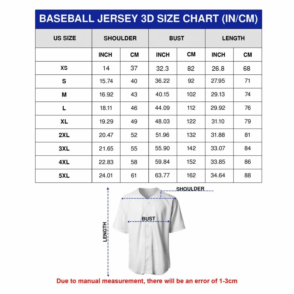 Baseball Jersey Size Chart Fox Print Tees