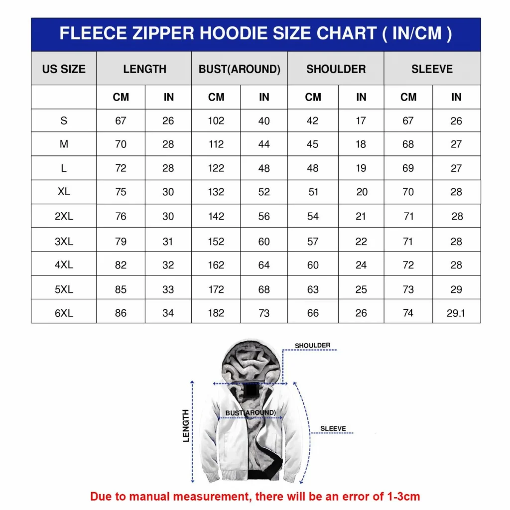 Zipper Fleece Hoodie Size Chart Fox Print Tees