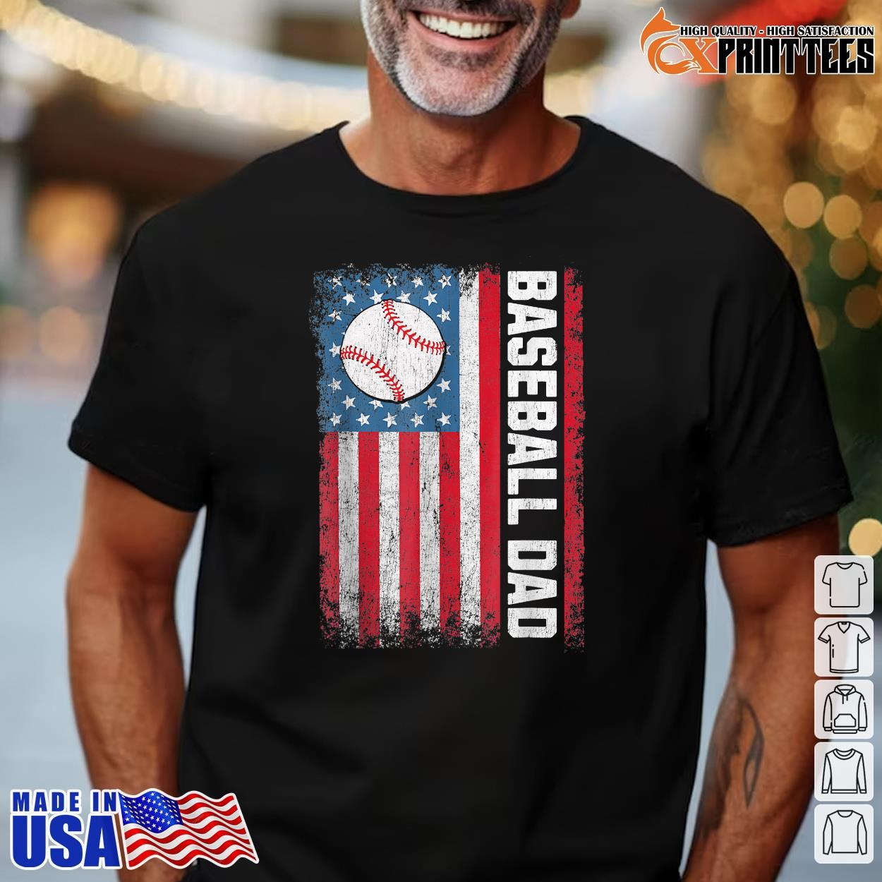 Baseball Dad USA American Flag Patriotic Dad Father's Day T-Shirt 5 Fox Print Tees graphic t-shirt product photo