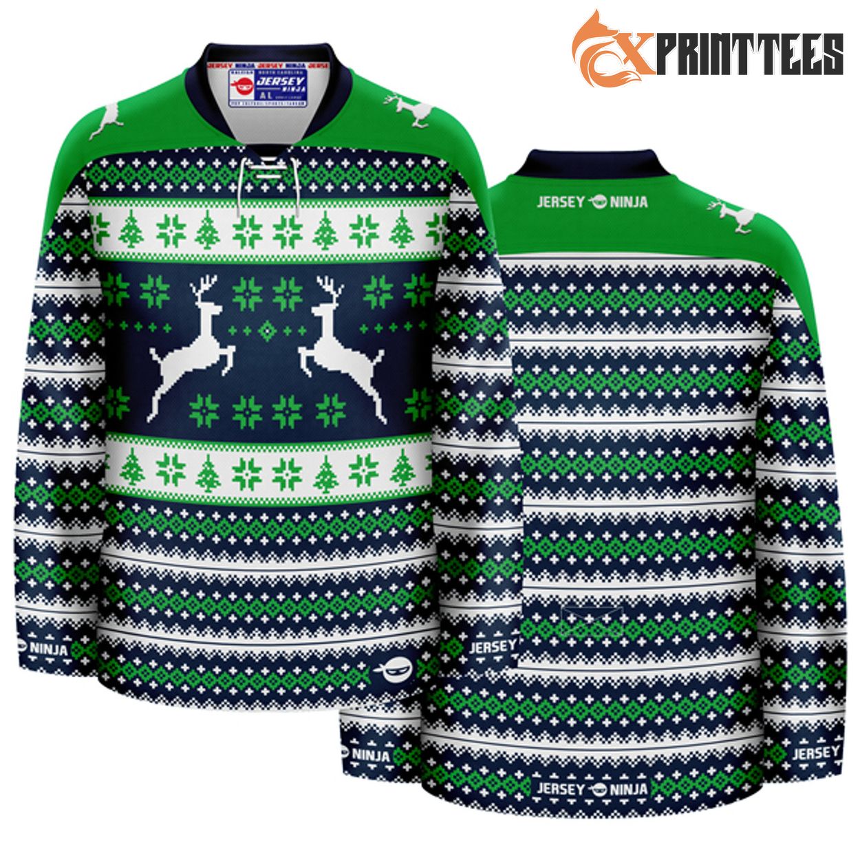 Christmas Dueling Reindeer Ugly Sweater Hockey Jersey 5 Fox Print Tees printed apparel product photo