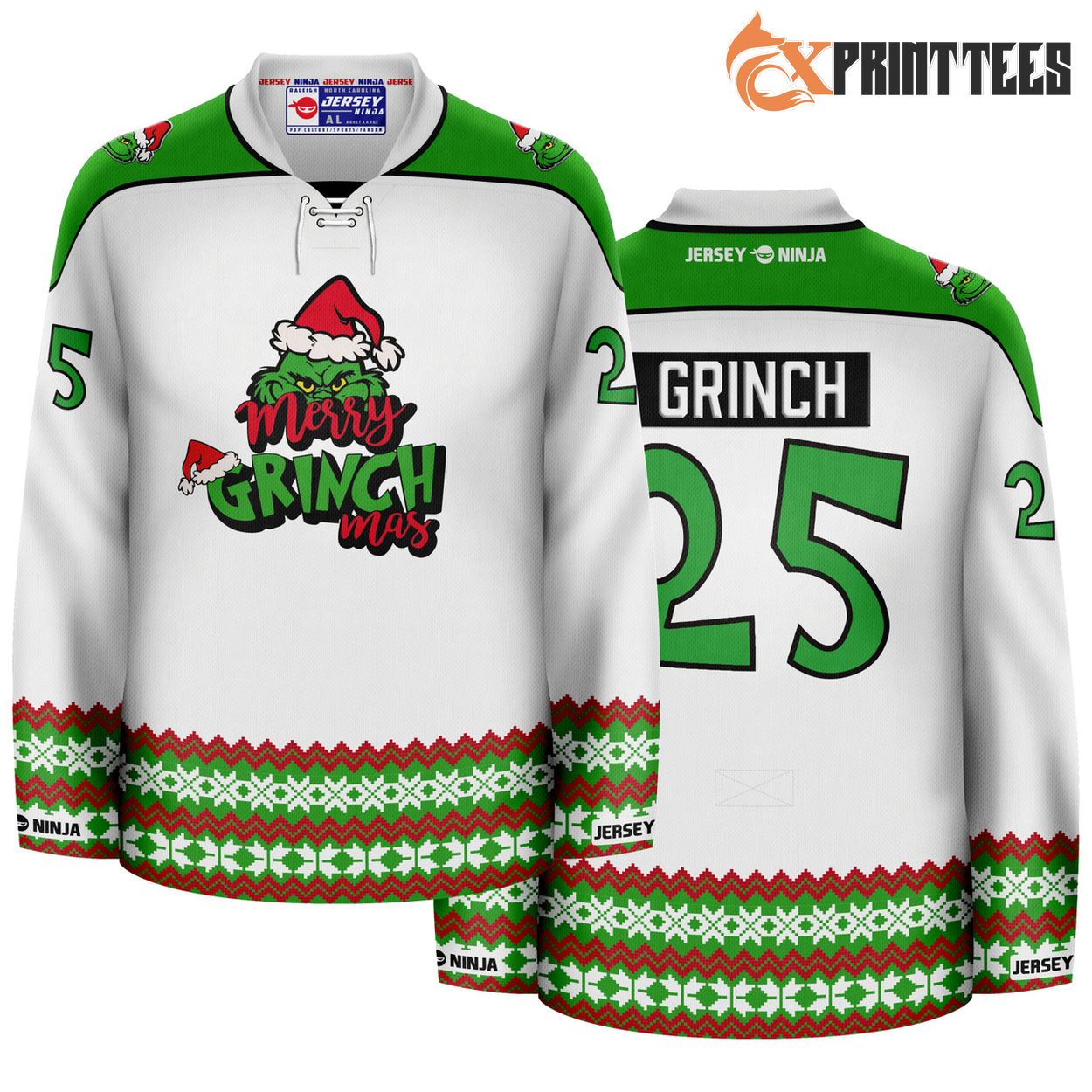 Christmas Merry Grinchmas Holiday Hockey Jersey 5 Fox Print Tees printed apparel product photo
