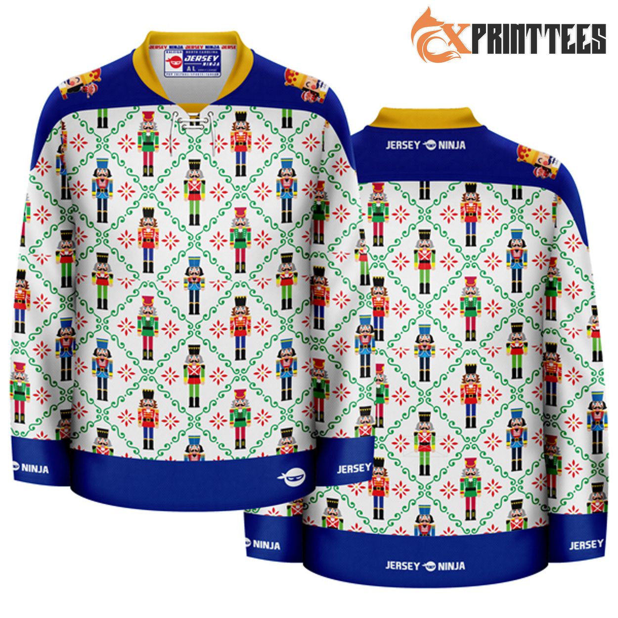 Christmas Nutcrackers Ugly Sweater Holiday Hockey Jersey 5 Fox Print Tees printed apparel product photo