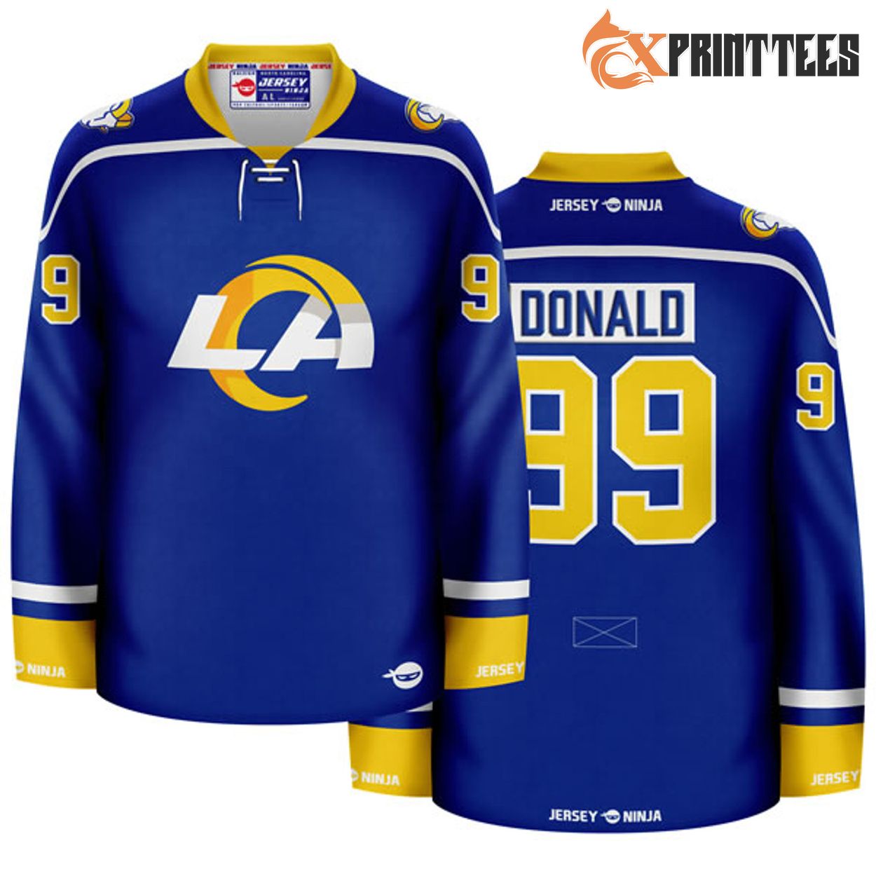 Los Angeles Rams Blue Aaron Donald Crossover Hockey Jersey 3 Fox Print Tees printed apparel product photo