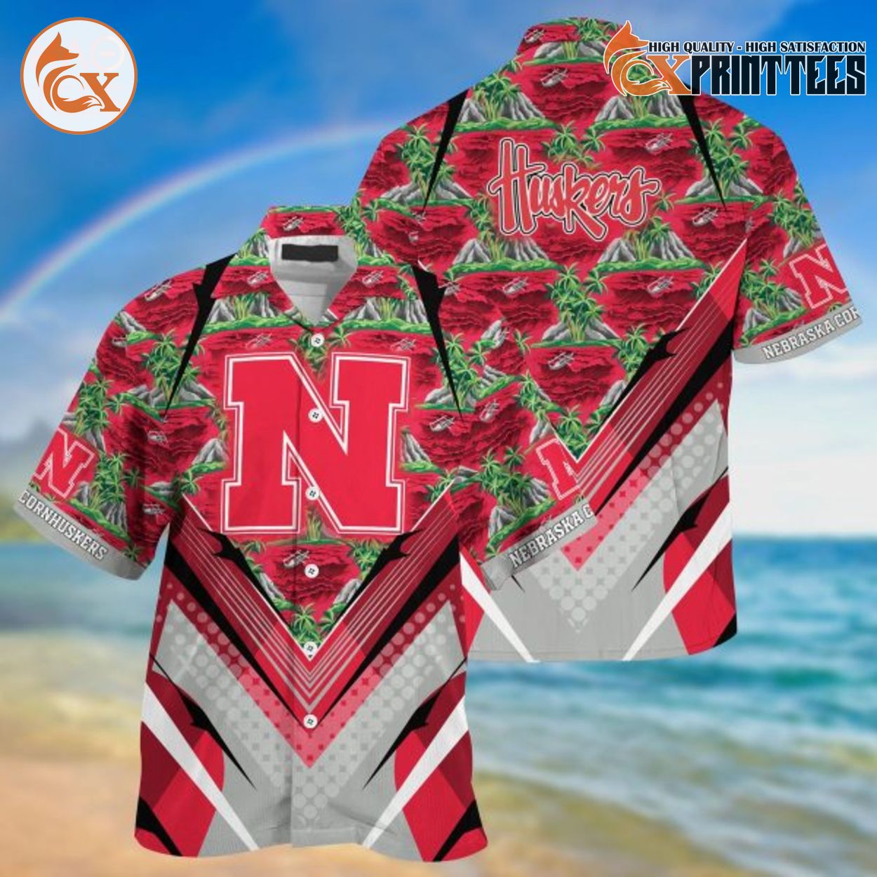 Cornhuskers Logo Vintage Beach Hawaii Shirt, Best Sports Gift Ideas Cornhuskers Logo Vintage Beach Hawaii Shirt, Best Sports Gift Ideas