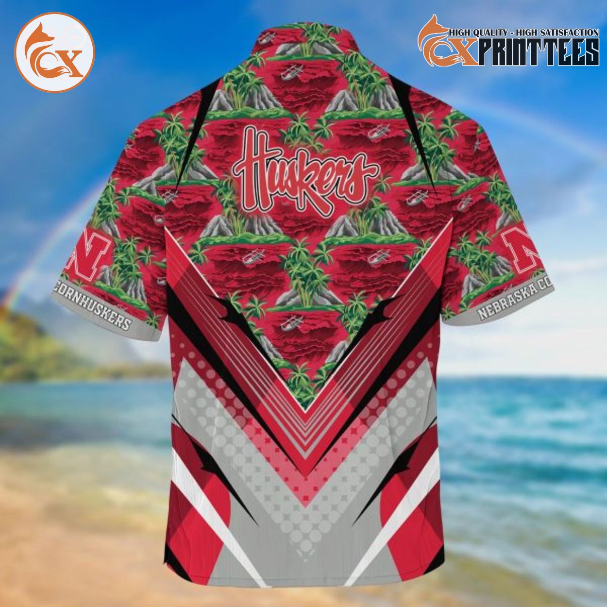 Cornhuskers Logo Vintage Beach Hawaii Shirt, Best Sports Gift Ideas D Cornhuskers Logo Vintage Beach Hawaii Shirt, Best Sports Gift Ideas D