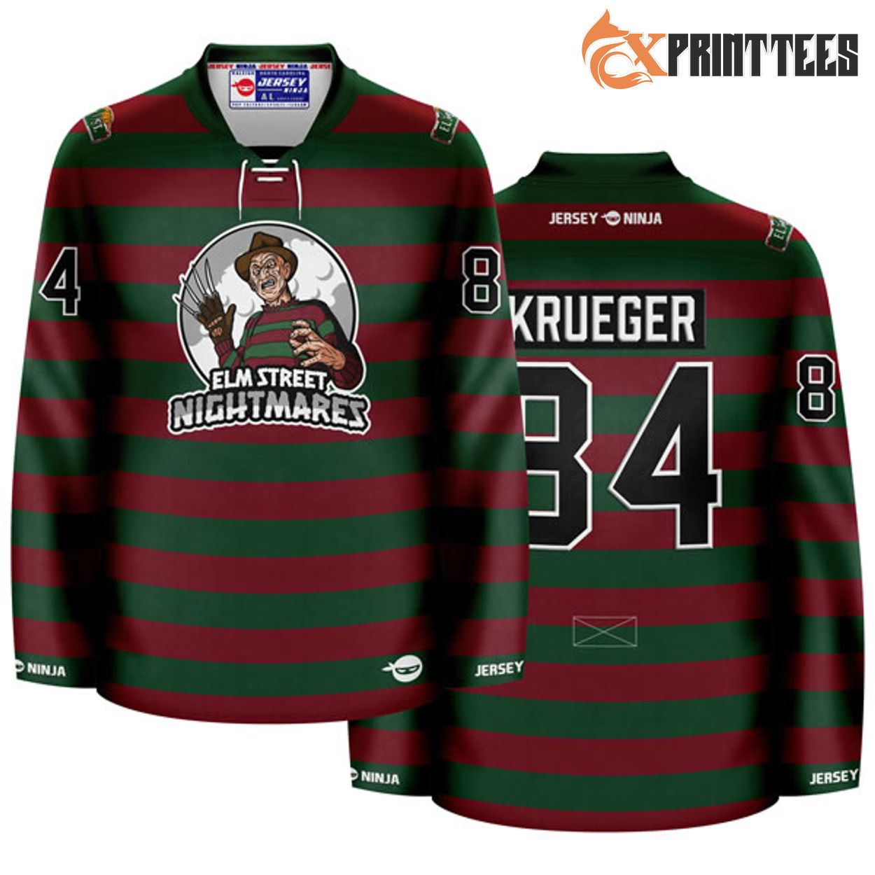 Freddy Krueger Elm Street Nightmares Hockey Jersey 5 Fox Print Tees printed apparel product photo