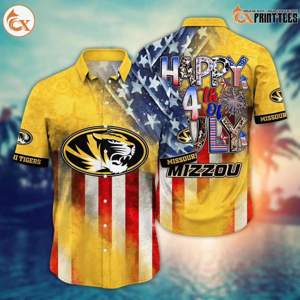Missouri Tiger Logo Custom Independence Day Yellow Hawaiian Shirt, Best