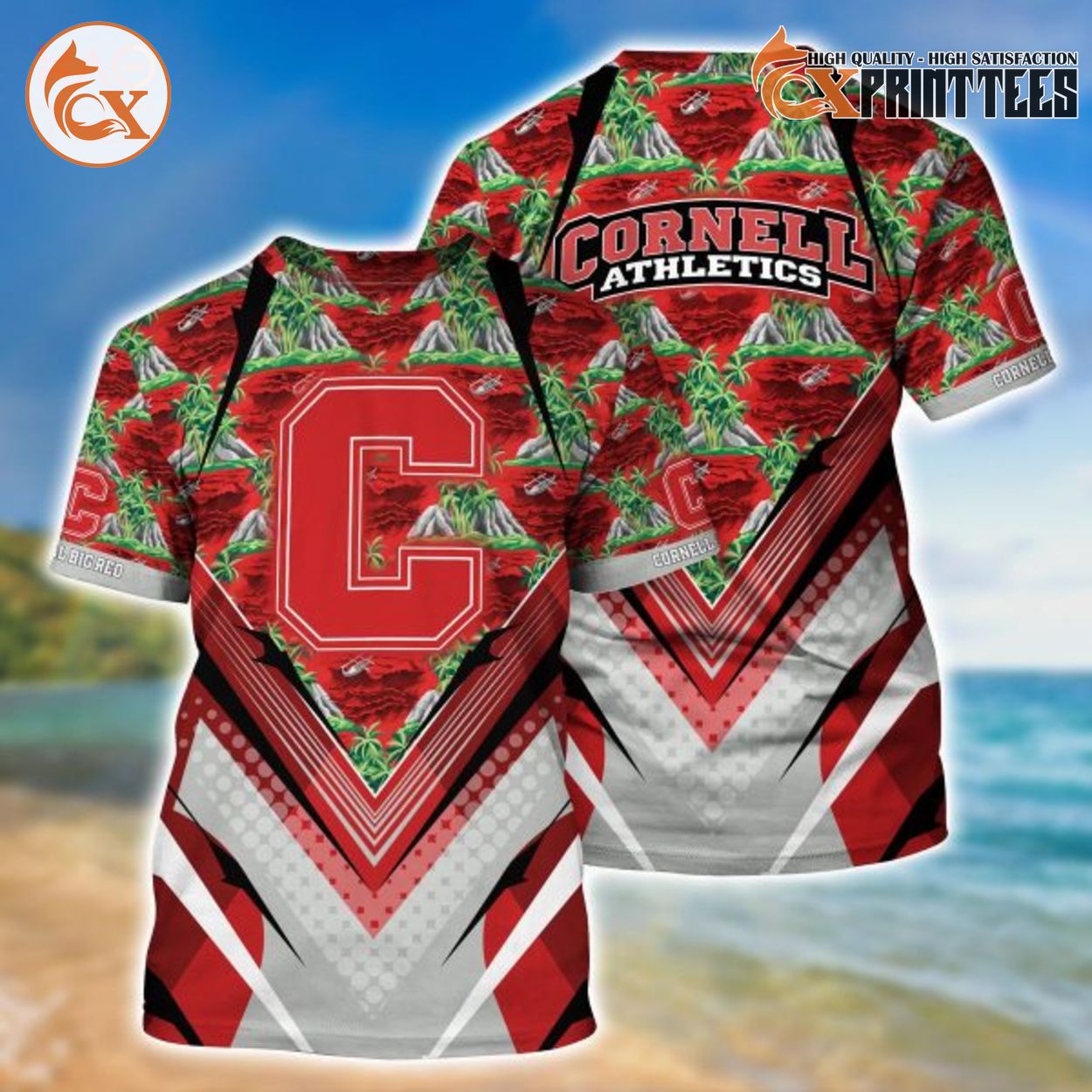 Cornell Athletics Customize Hawaii Aloha Shirts Vintage Beach Style, Cool Gift Ideas For Sports Fans 1