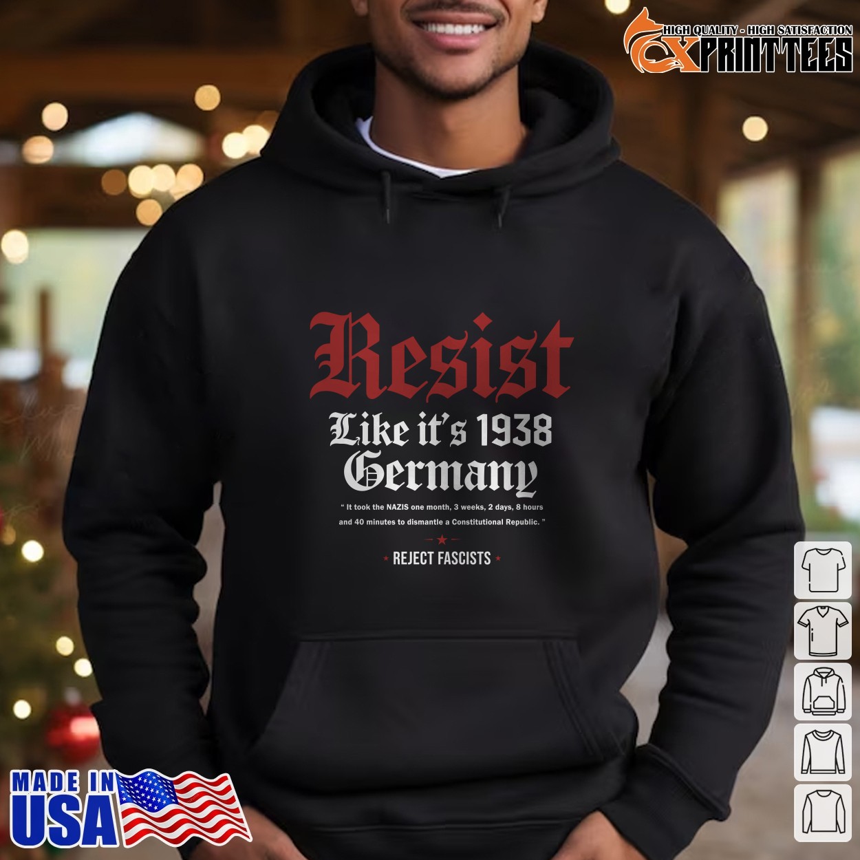 Resist Like Its 1938 Germany Shirt , Reject Fascism Graphic Tee , Political Protest Statement Shirt 5 Fox Print Tees graphic t-shirt product photo