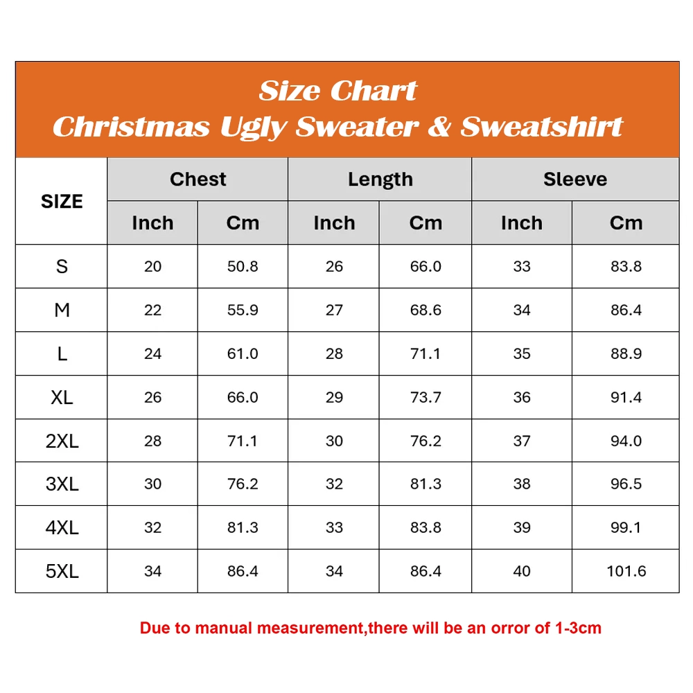 Christmas Ugly Sweater x Sweatshirt Size Chart Fox Print Tees